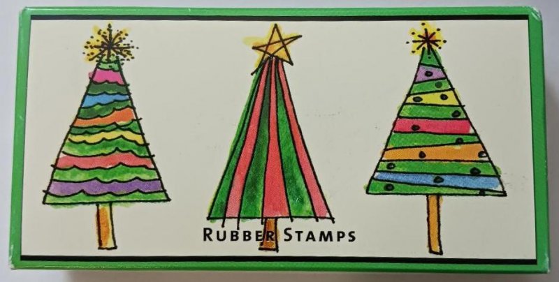 Vintage Hero Arts Wood Rubber Stamps Christmas Trees Set of 3 Trio Wooden Trees