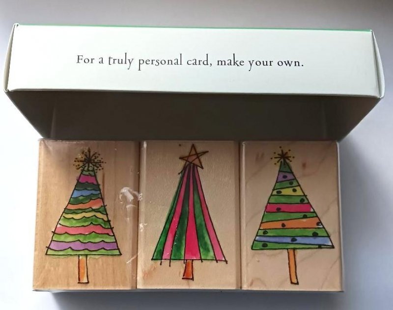 Image 1 of Vintage Hero Arts Wood Rubber Stamps Christmas Trees Set of 3 Trio Wooden Trees
