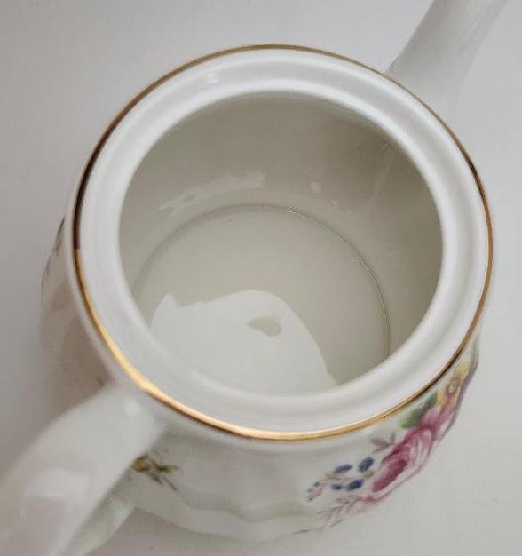 Image 4 of Staffordshire Floral Teapot Made of Bone China Swirled With Flower Pattern