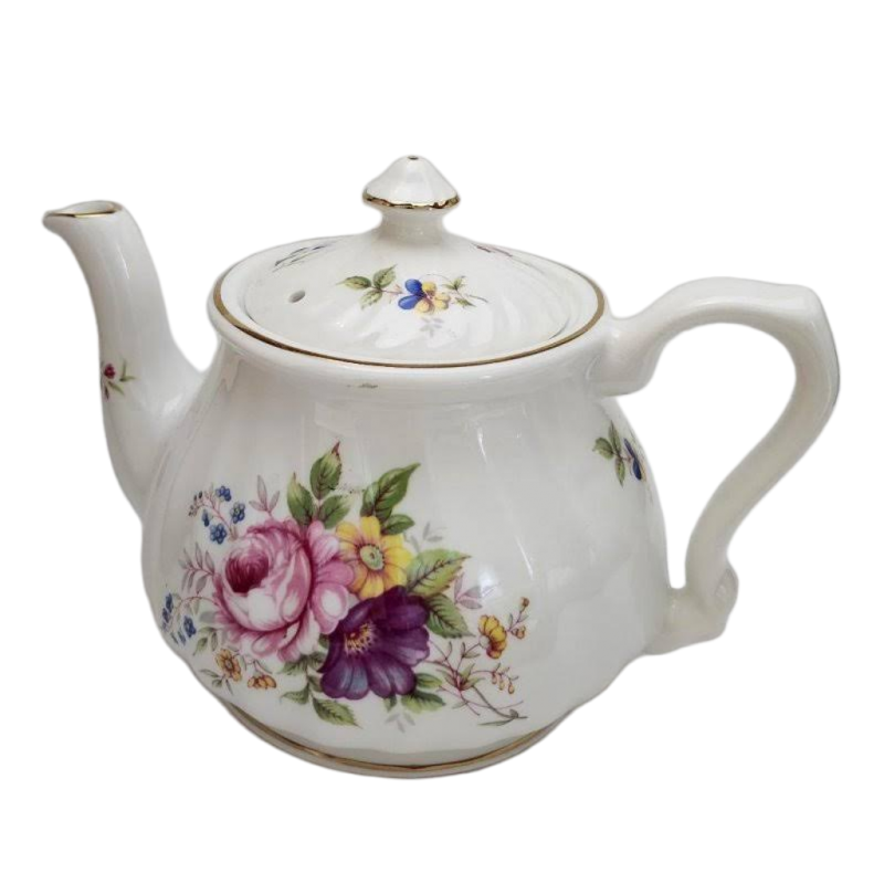 Staffordshire Floral Teapot Made of Bone China Swirled With Flower Pattern