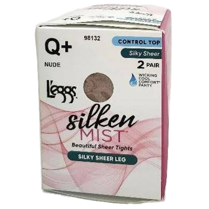 Leggs Q Nude Silken Mist Silky Sheer Tights 2 Pairs w/ Wick Cool Comfort Panty