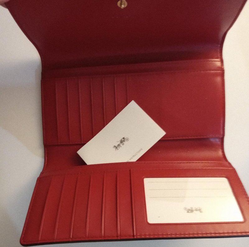 Image 1 of Women's Red Coach Wallet New York Red Brown Bi-fold Wallet w/ Snap Closure