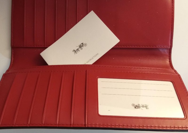 Image 2 of Women's Red Coach Wallet New York Red Brown Bi-fold Wallet w/ Snap Closure