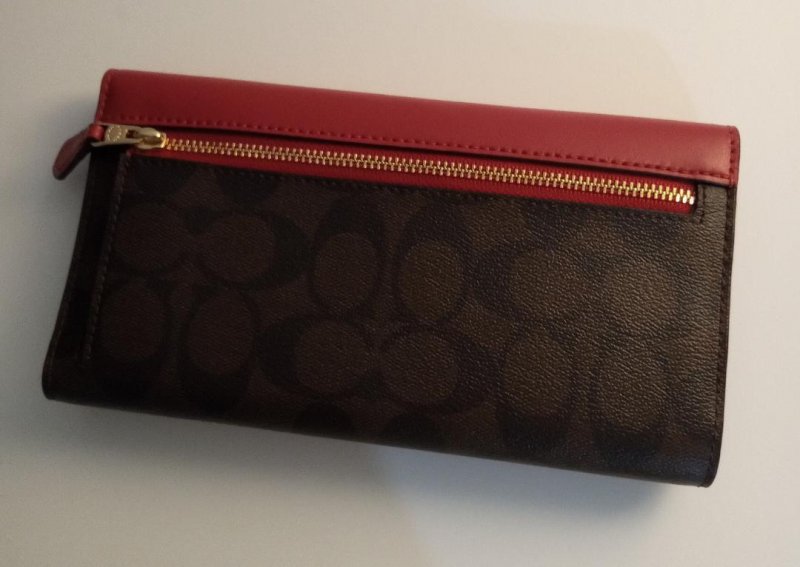 Image 3 of Women's Red Coach Wallet New York Red Brown Bi-fold Wallet w/ Snap Closure