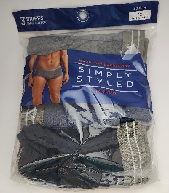 Big Men 2X XXL Cotton Briefs by Sears Gray Blue Black Waist Sz 41 thru 43 Inches