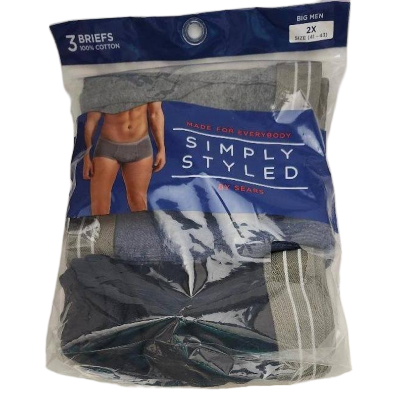 Big Men 2X XXL Cotton Briefs by Sears Gray Blue Black Waist Sz 41 thru 43 Inches