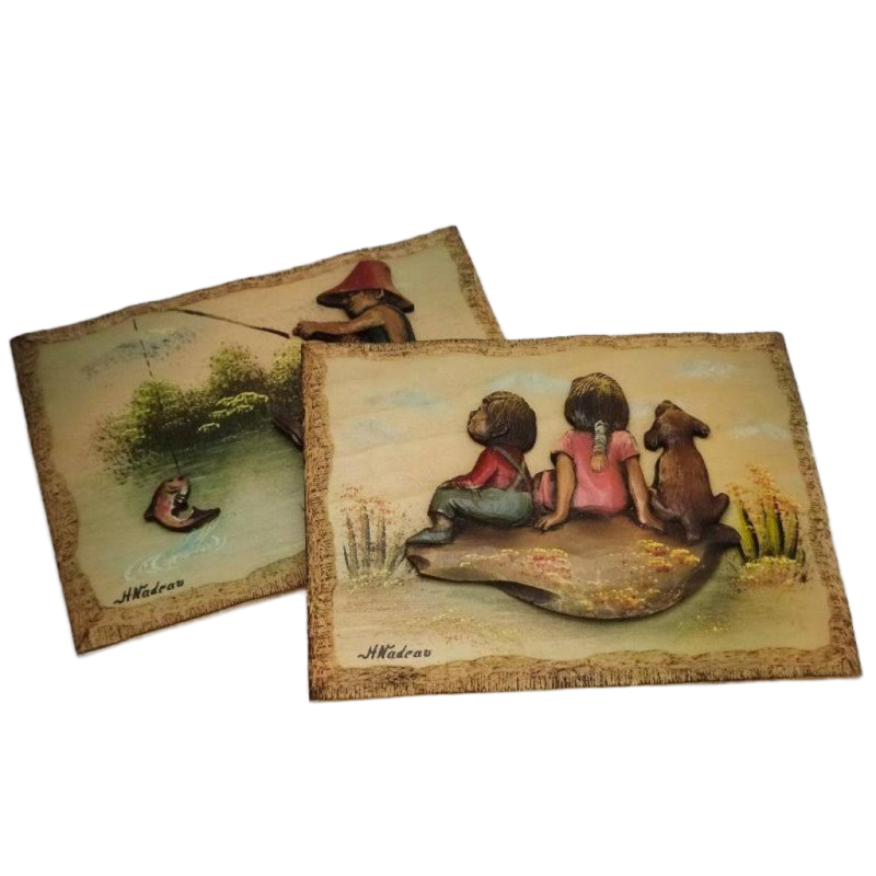 Wooden Plaques by H Nadeau 3D Wood Carved Sculpture Hand Crafted Art Canada