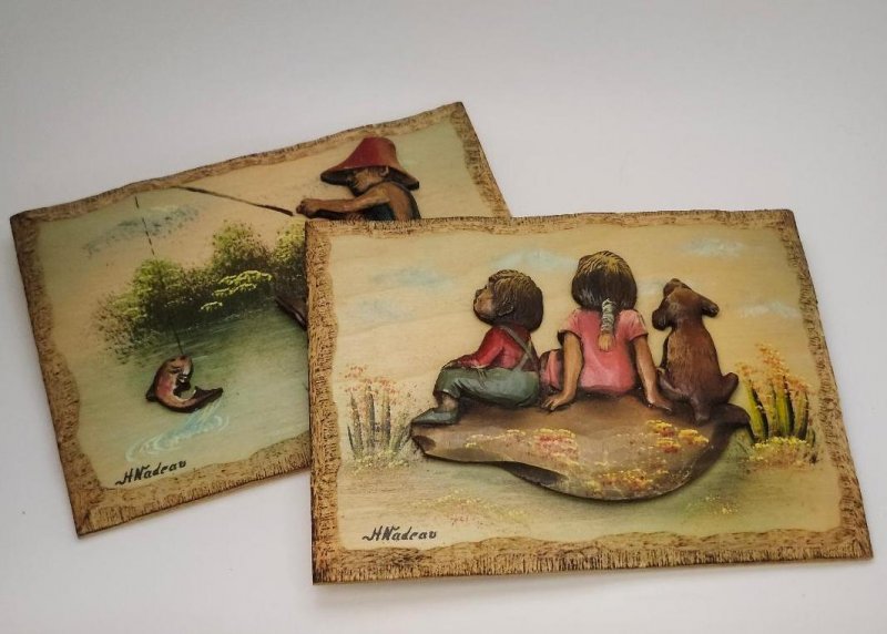 Wooden Plaques by H Nadeau 3D Wood Carved Sculpture Hand Crafted Art Canada