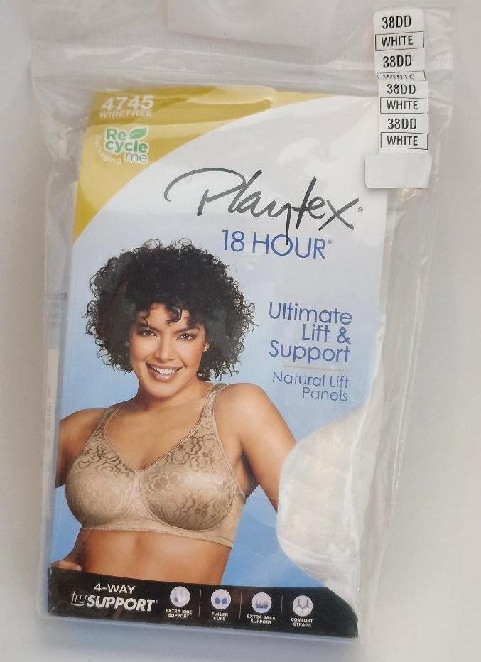 Women's Playtex 18 Hour Bra Sz 38DD 4745 White Ultimate Lift & 4 Way Support