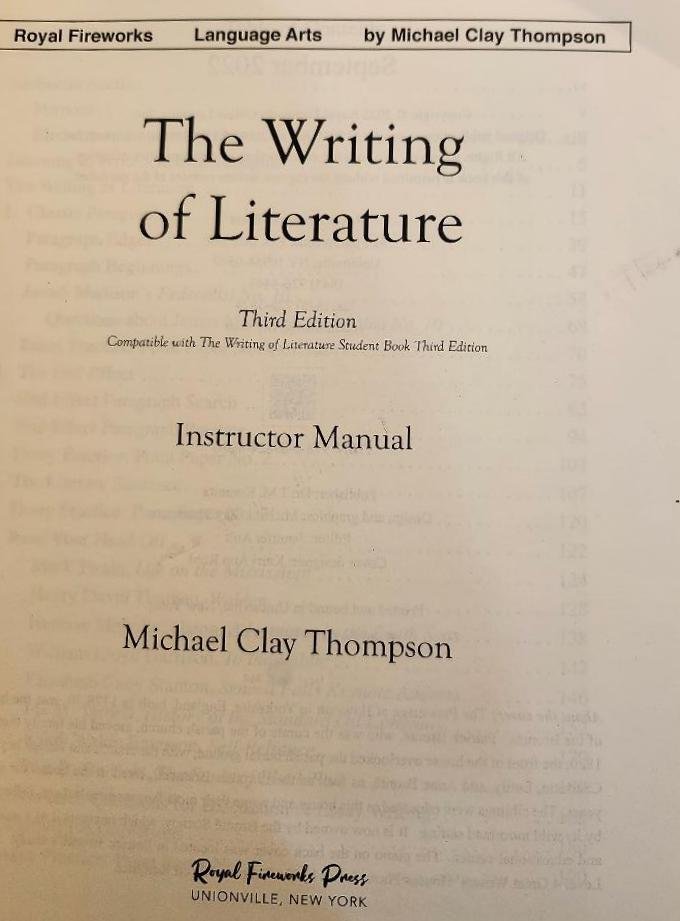 Image 2 of The Writing of Literature by Michael Clay Thompson Instructor and Student Manual