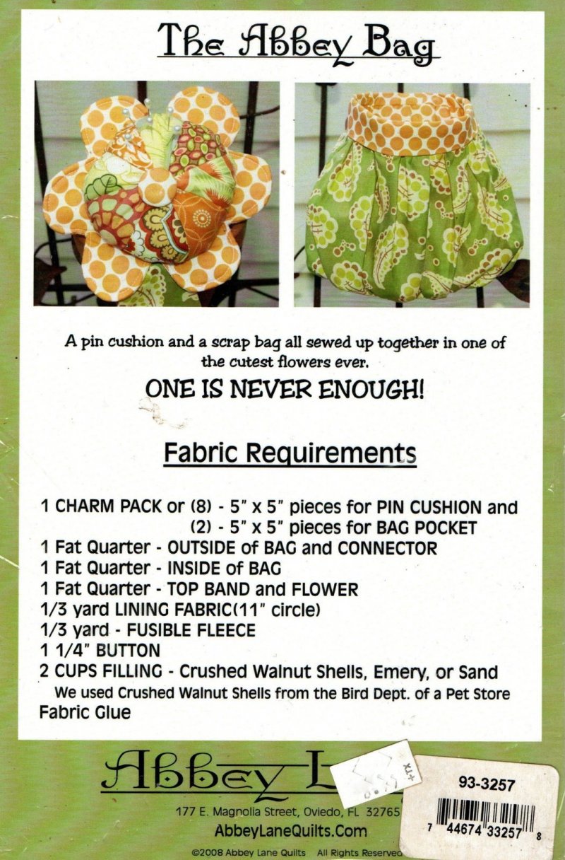 Image 1 of Abbey Lane Quilts The Abbey Bag Flower Pattern Pin Cushion Scrap Bag In One