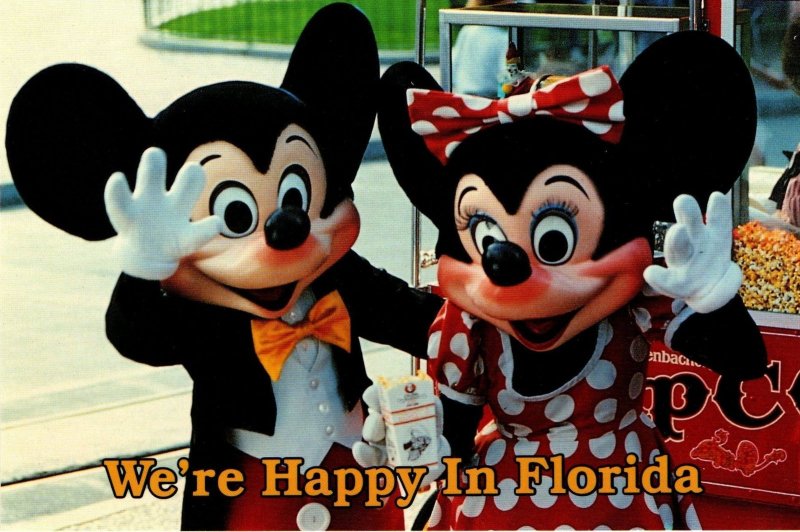Image 1 of The Walt Disney Company Vintage Mickey Minnie Mouse Post Card Happy In Florida