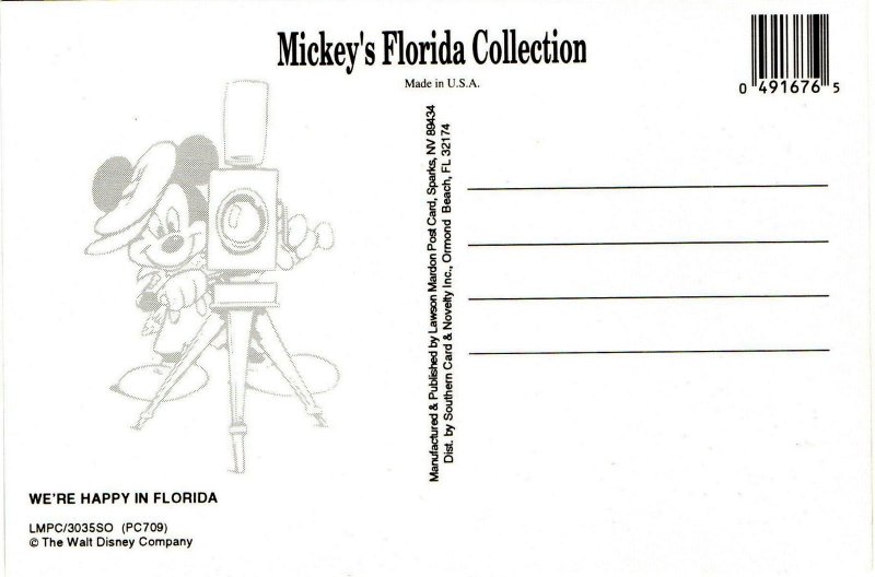 Image 2 of The Walt Disney Company Vintage Mickey Minnie Mouse Post Card Happy In Florida