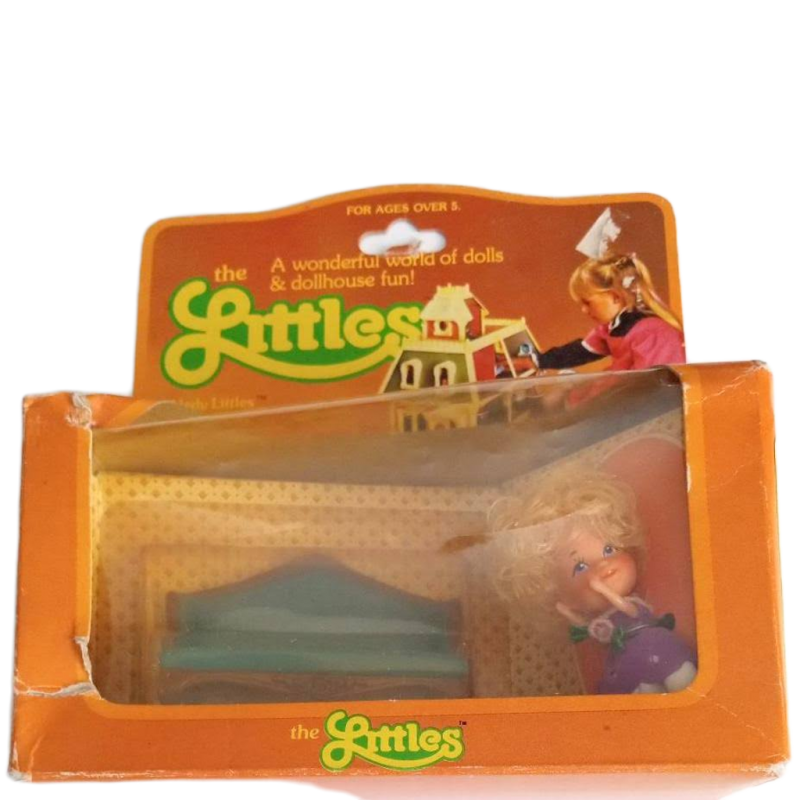 Hedy and Her Sofa by The Littles Vintage 80s Tiny Small Doll Die Cast Furniture