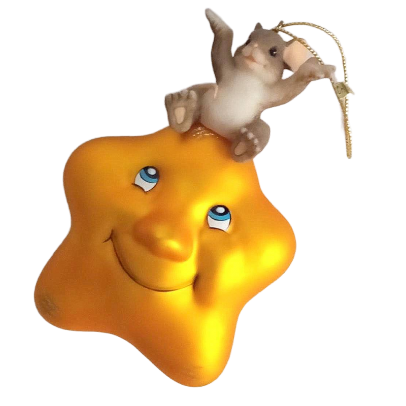 Charming Tails Christmas Ornament My Shining Star w/ Mouse Sitting on Gold Star