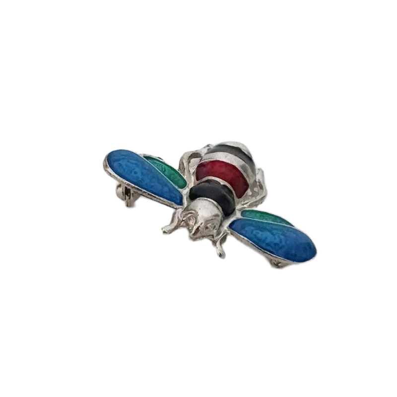 Jeweled Bumble Bee Blouse Shirt Pin Blue Red Green Silvertone Metal Unbranded