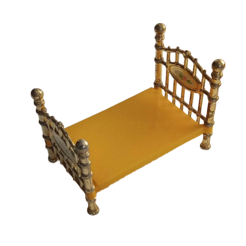 Vintage Brass Doll House Furniture Bedroom Bed The Littles Pretend Play Toy
