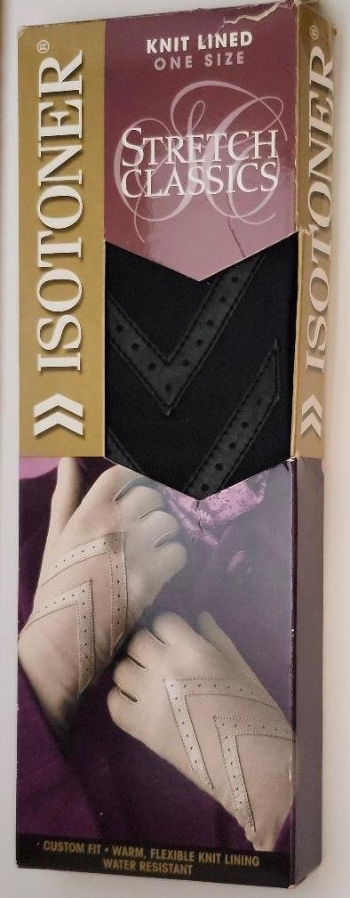Image 0 of Women's Isotoner Gloves in Black Knit Lined One Size Stretch Classics Patterned
