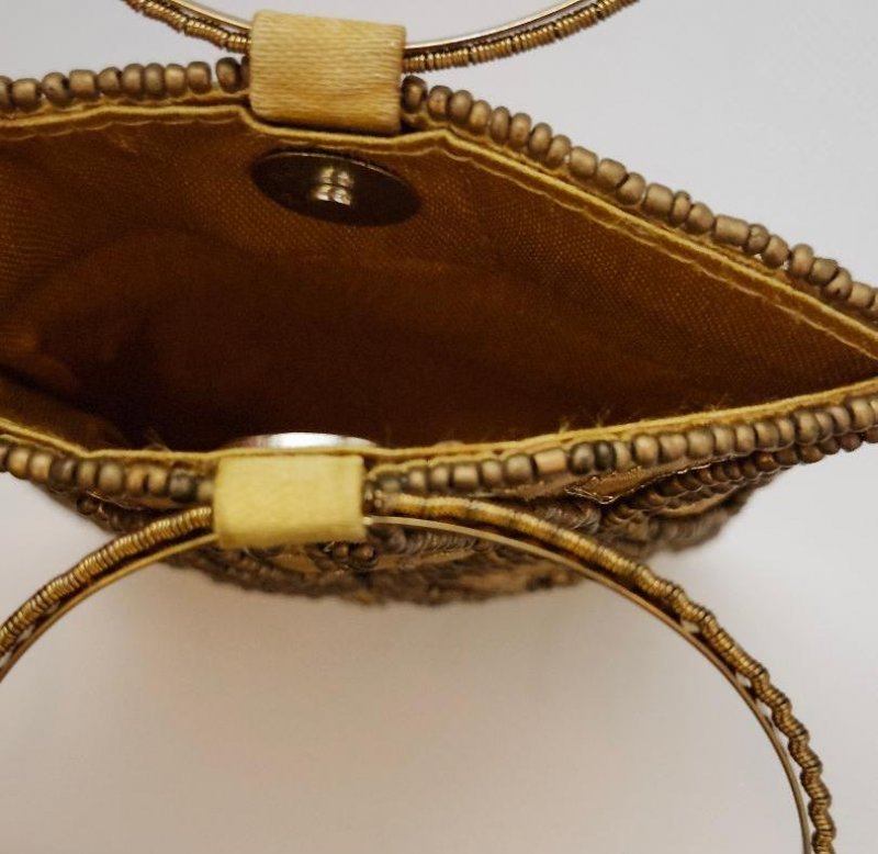 Image 3 of Womens Vintage Small Hand Held Evening Bag Round Metal Handles Mustard Yellow