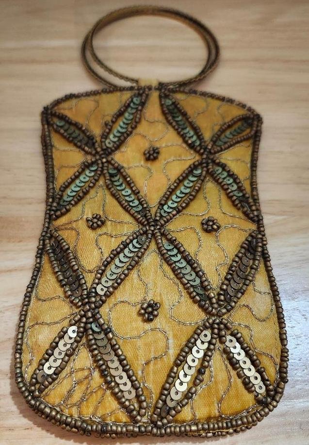 Image 4 of Womens Vintage Small Hand Held Evening Bag Round Metal Handles Mustard Yellow