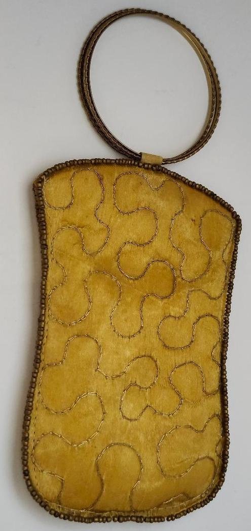 Image 5 of Womens Vintage Small Hand Held Evening Bag Round Metal Handles Mustard Yellow