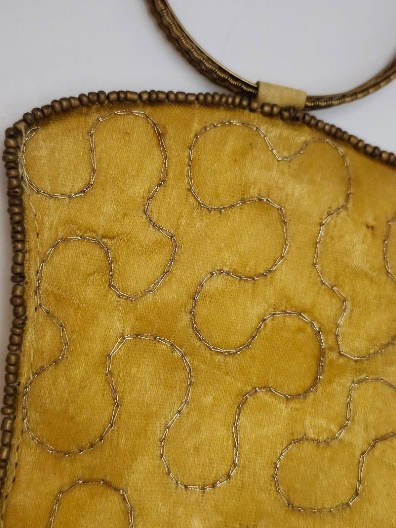 Image 6 of Womens Vintage Small Hand Held Evening Bag Round Metal Handles Mustard Yellow