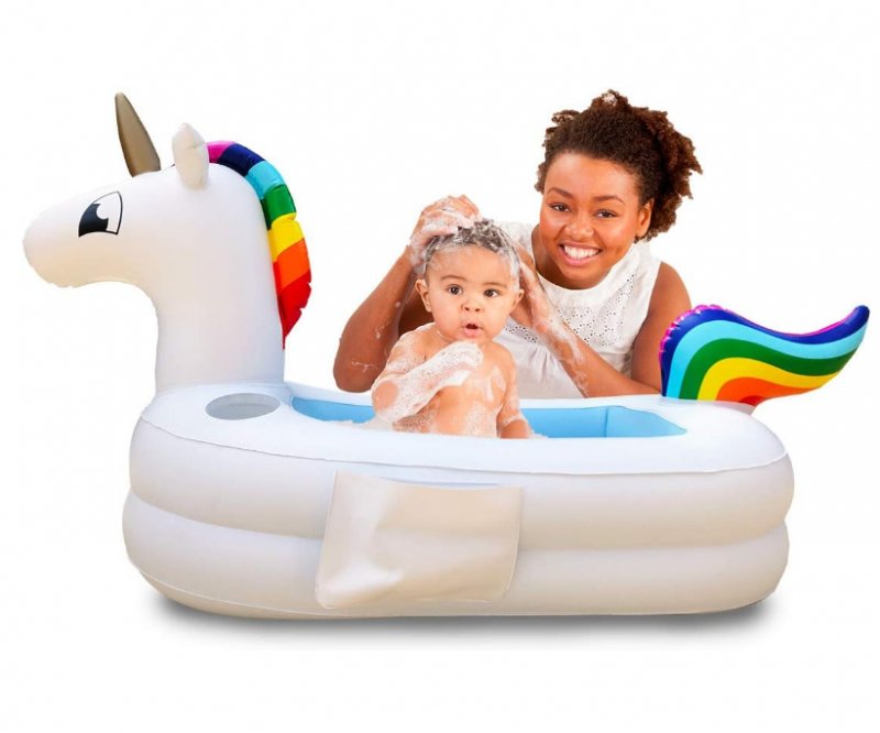 Portable Plur Baby Unicorn Inflatable Bathtub Ice Chest Rainbow Colors 6 to 24 M