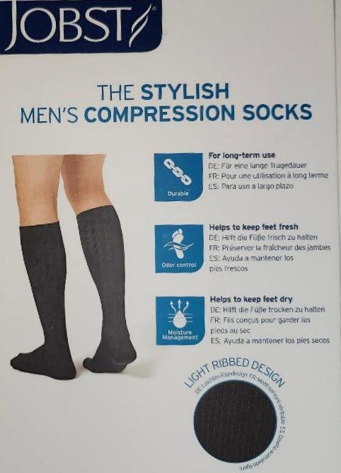 Image 1 of Jobst Men's Medical Compression Stockings Black 20 to 30 mmHg Large Knee Style