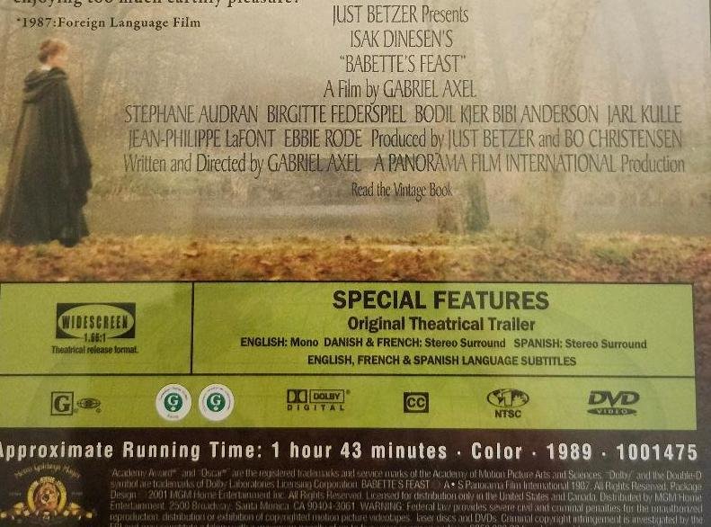 Image 2 of Babette's Feast DVD Best Foreign Language Film Stephani Audran Birgitte Federspi