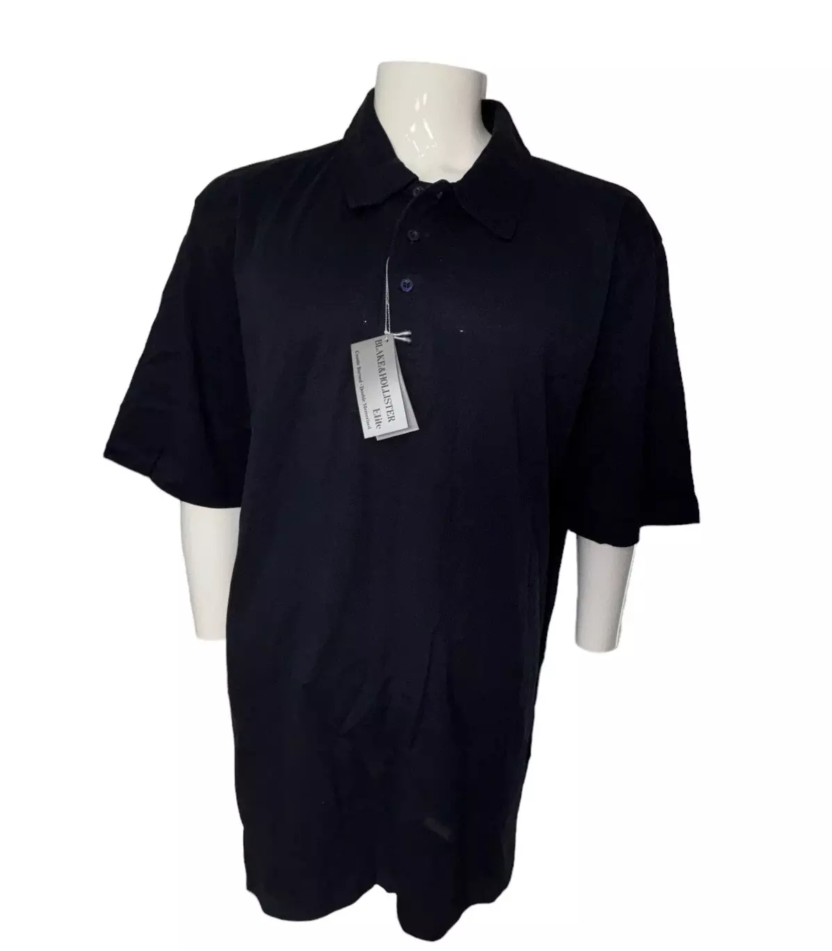 Men's Elite Black Golf Polo Casual Shirt w/ Collar Short Sleeve 2XL XXL Top