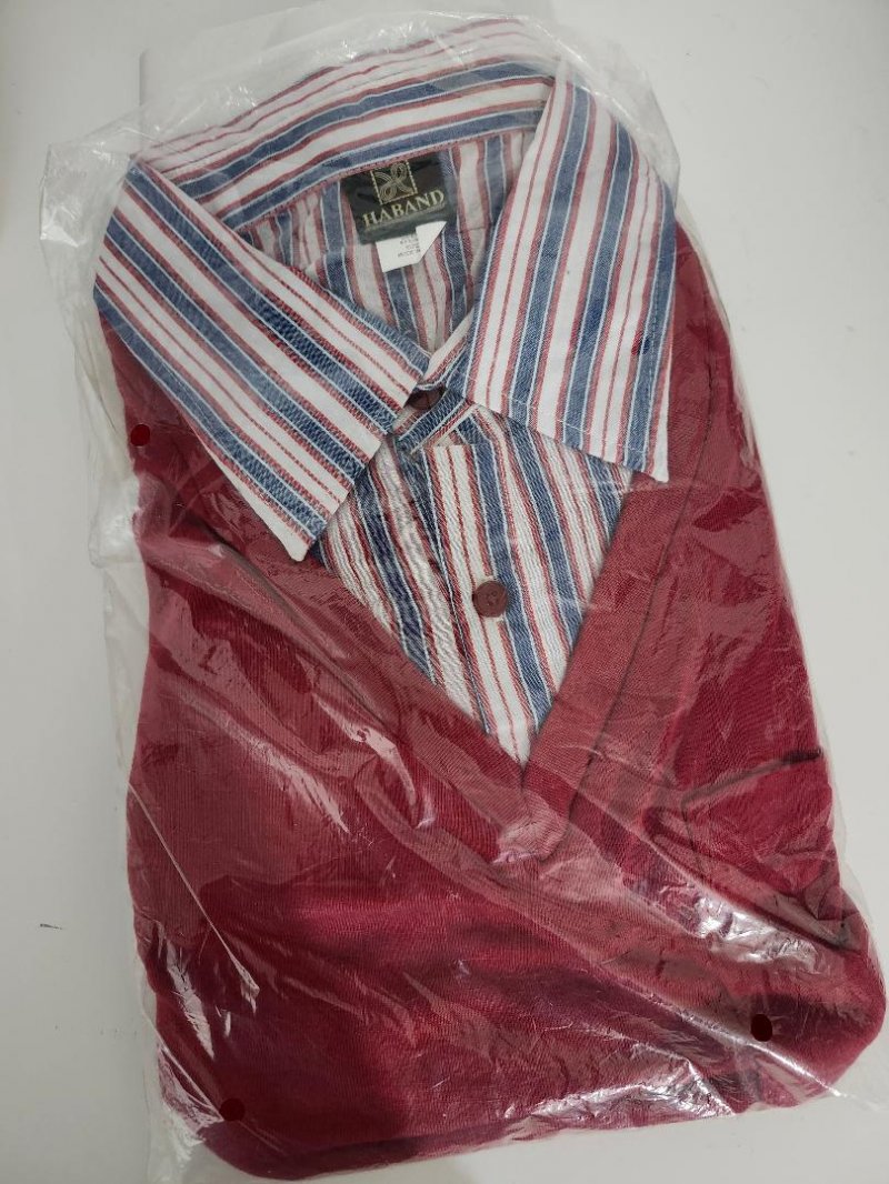 Men's Vintage Red Haband Mock Sweater Shirt Long Sleeve Pocket Collar XX Small