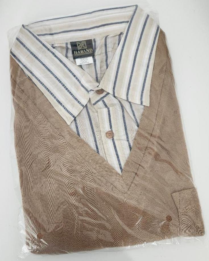 Men's Vintage Haband Brown Mock Sweater Shirt Long Sleeve Pocket Collar XX Small