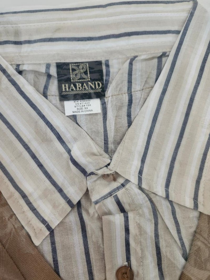 Image 1 of Men's Vintage Haband Brown Mock Sweater Shirt Long Sleeve Pocket Collar XX Small