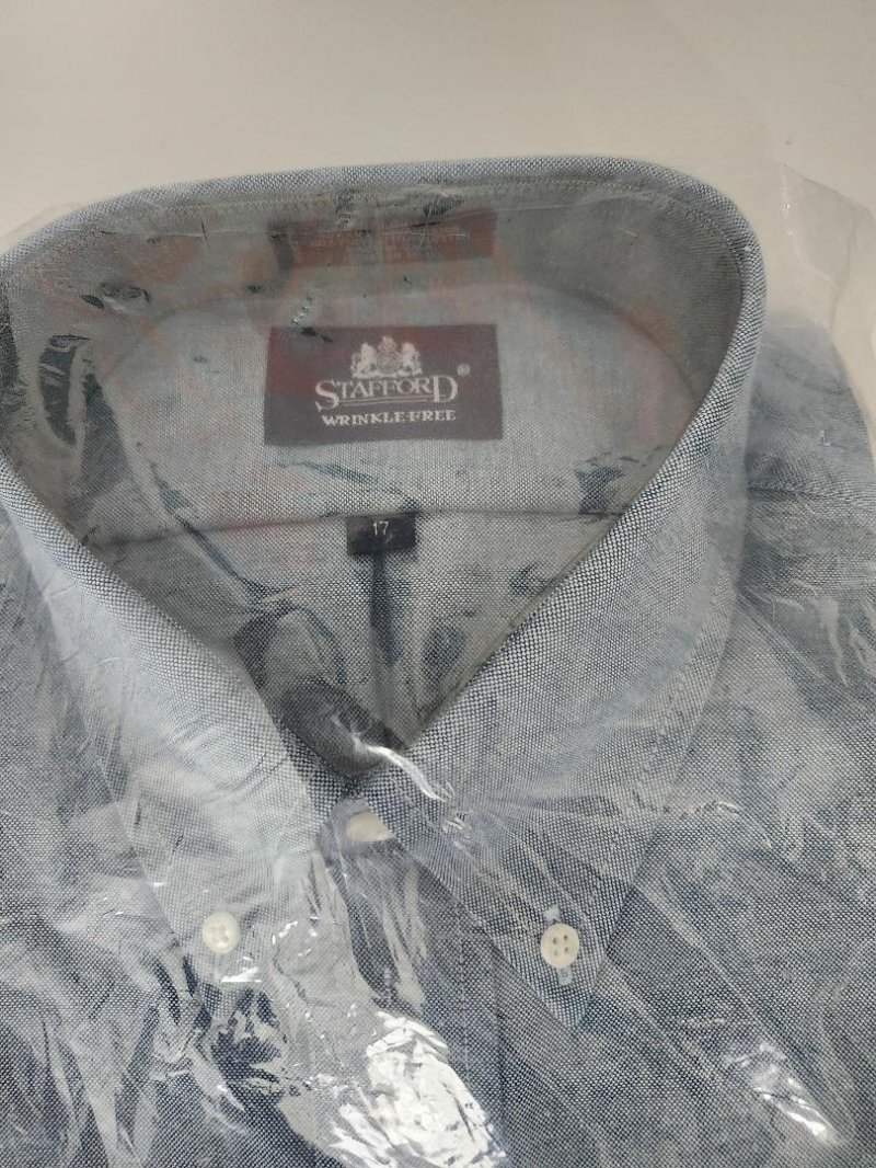 Image 1 of Men's Stafford Wrinkle Free Blue Short Sleeve Casual or Dress Button Up Shirt 17