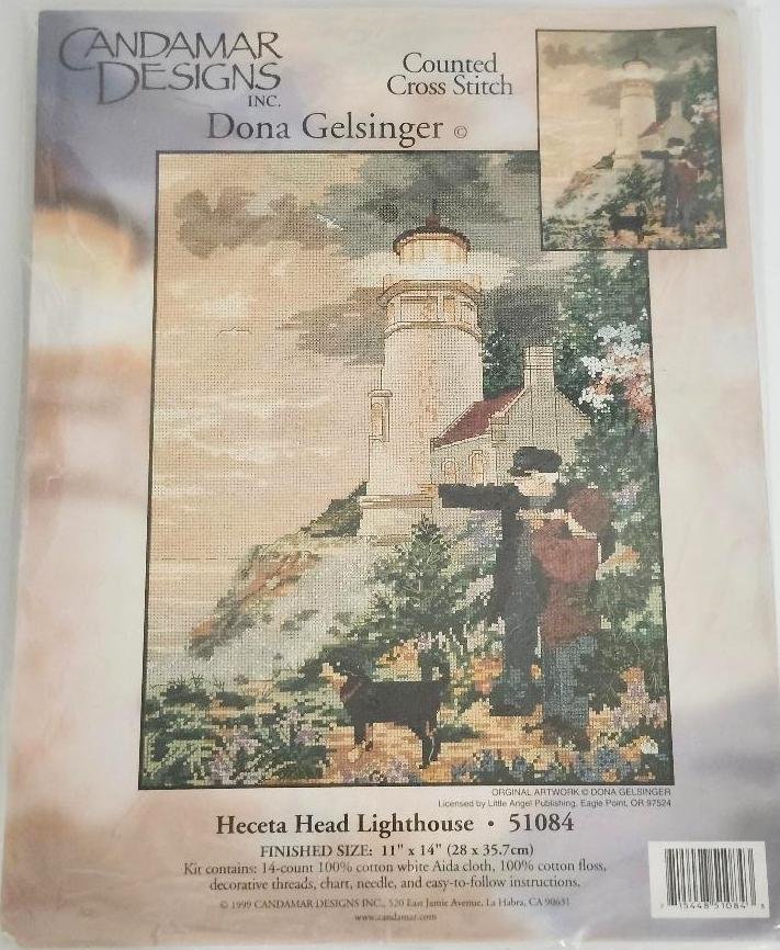 Heceta Head Lighthouse Cross Stitch Kit Dona Gelsinger Candamar Designs