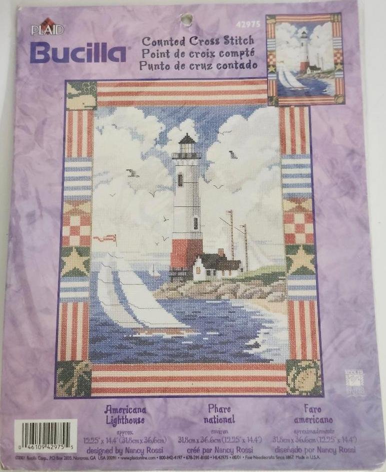 Bucilla Cross Stitch Lighthouse Kit Americana Lighthouse w/ Sailboat Nancy Rossi