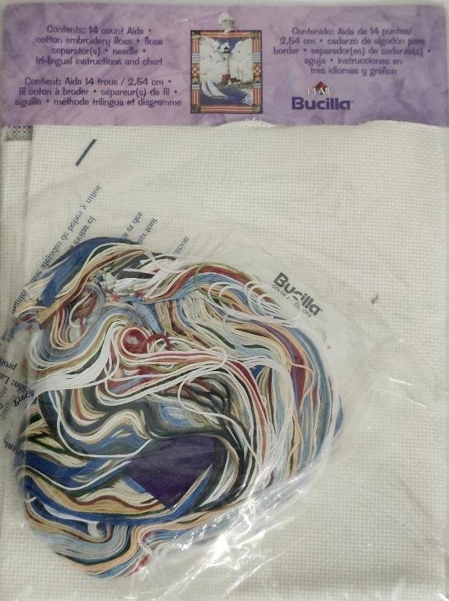 Image 1 of Bucilla Cross Stitch Lighthouse Kit Americana Lighthouse w/ Sailboat Nancy Rossi
