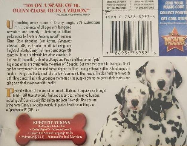 Image 1 of Disney's 101 Dalmatians Glenn Close DVD Dalmations Official USA Canada DVD