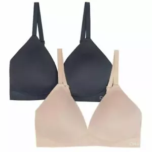 DKNY Women's Wireless Microfiber Plunge Bra Molded Cups L 36D 38D Ink Blue Nude