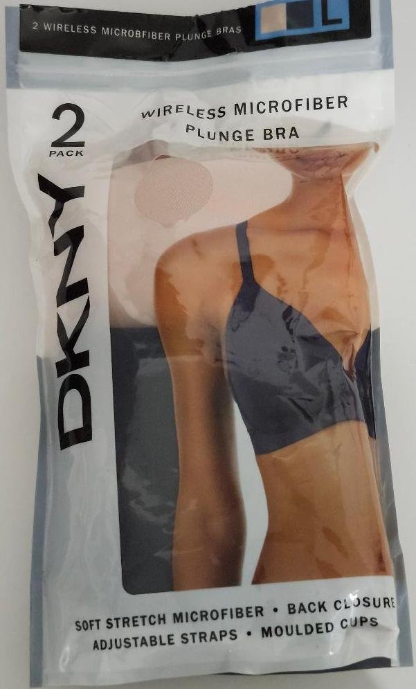 Image 1 of DKNY Women's Wireless Microfiber Plunge Bra Molded Cups L 36D 38D Ink Blue Nude