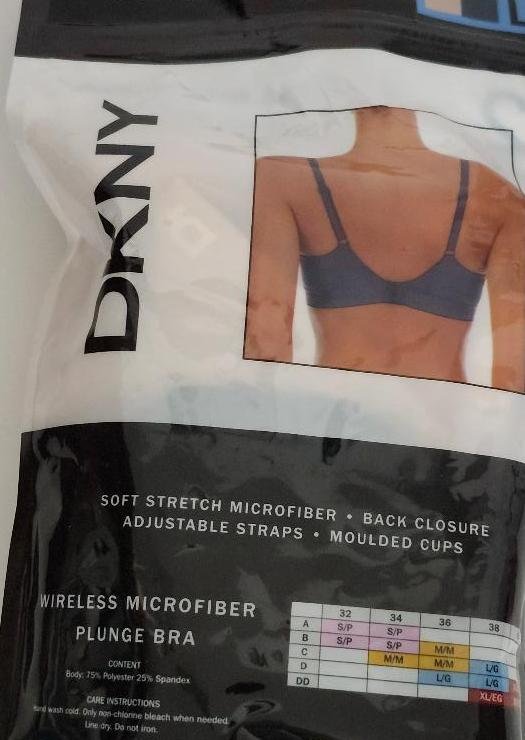 Image 2 of DKNY Women's Wireless Microfiber Plunge Bra Molded Cups L 36D 38D Ink Blue Nude