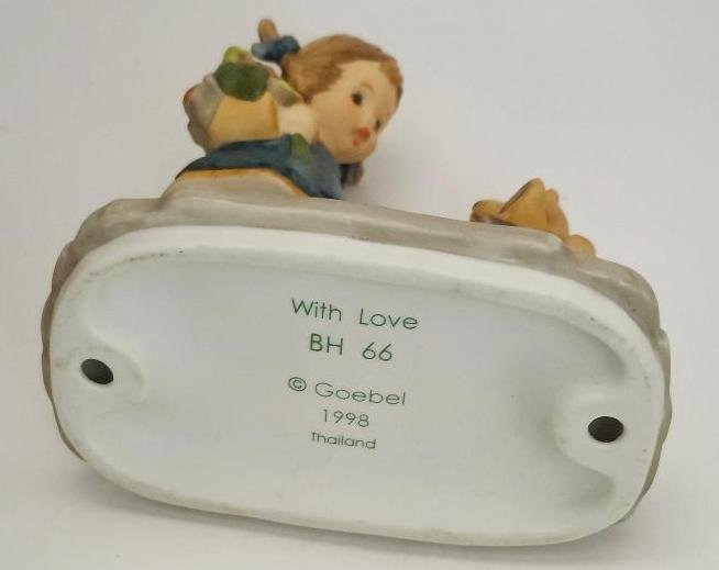 Image 2 of With Love Goebel BH 66 Berta Hummel Girl Holding Posies w/ Bear Figurine