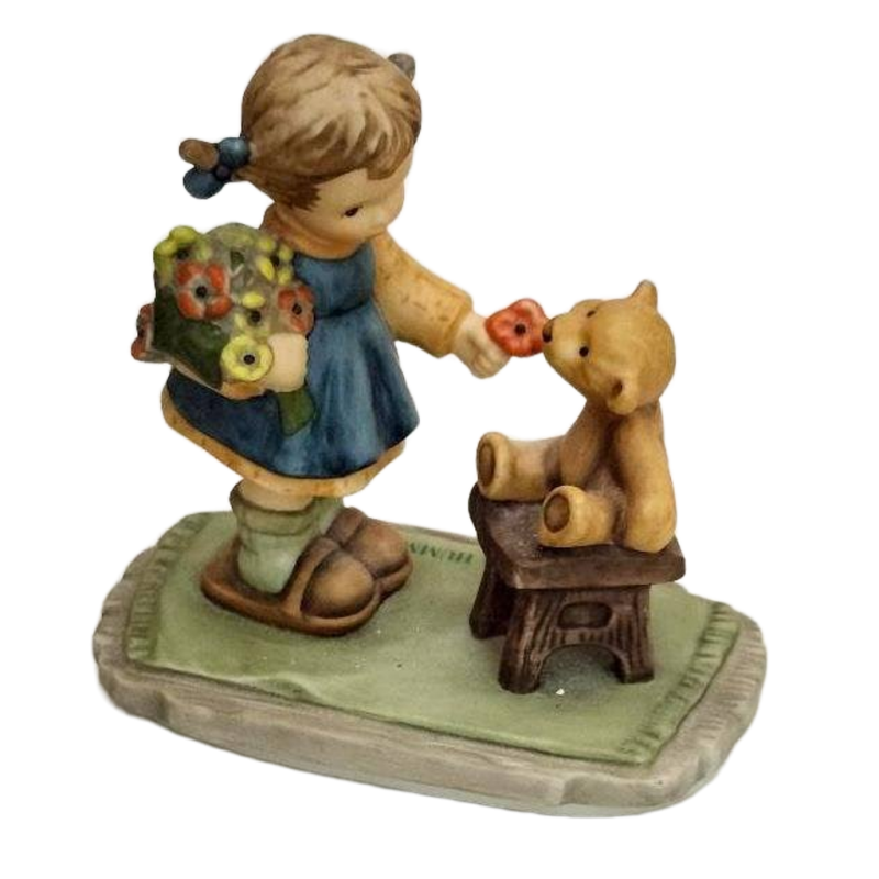 With Love Goebel BH 66 Berta Hummel Girl Holding Posies w/ Bear Figurine