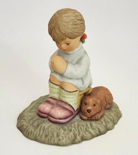 Silent Prayer Goebel Figurine BH 2 Berta Hummel Girl Sits in Chair w/ dog