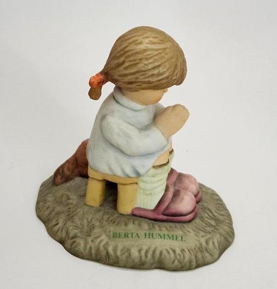 Image 1 of Silent Prayer Goebel Figurine BH 2 Berta Hummel Girl Sits in Chair w/ dog