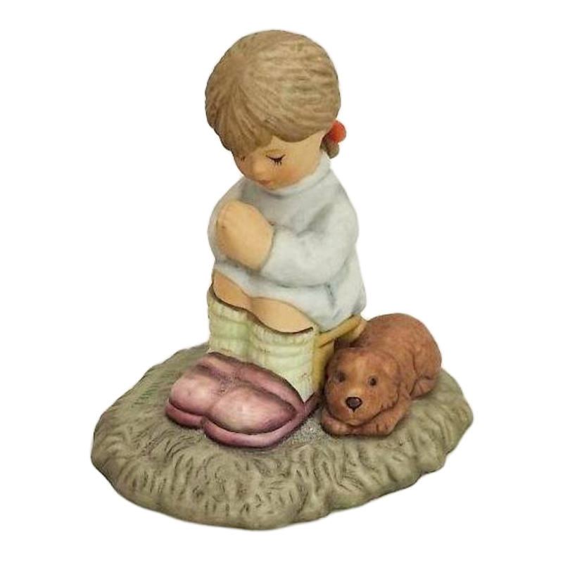Silent Prayer Goebel Figurine BH 2 Berta Hummel Girl Sits in Chair w/ dog