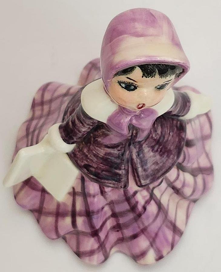 Image 2 of Holland Mold Christmas Caroler Girl Women Figurine Wearing Purple Dress Bonnet