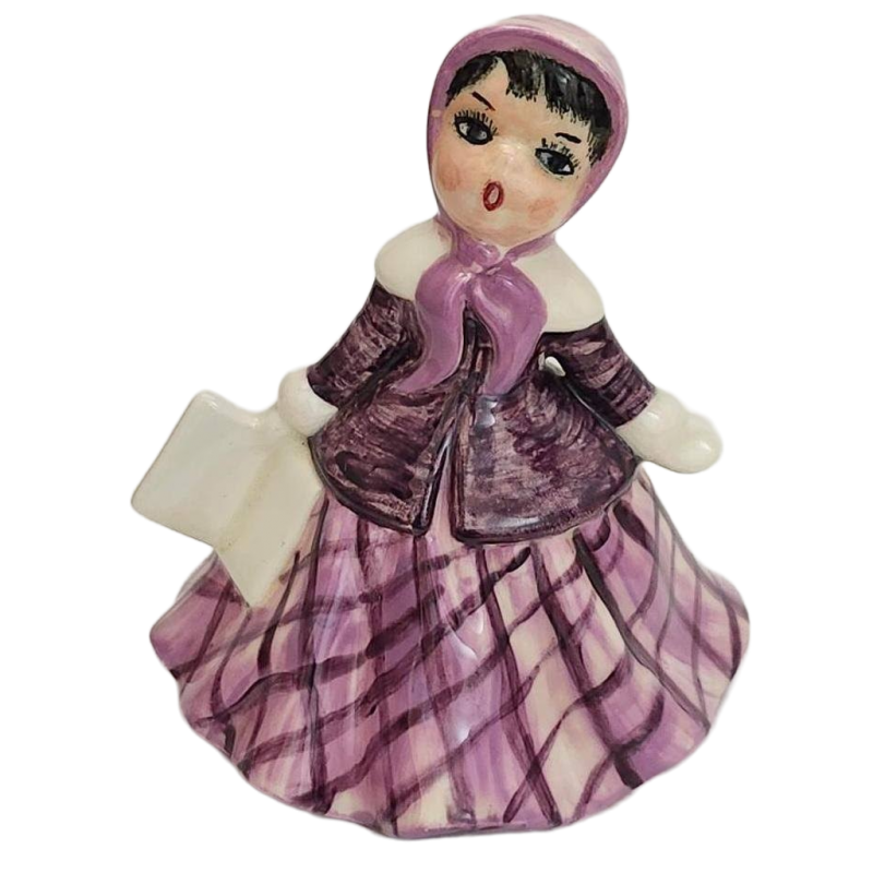 Image 0 of Holland Mold Christmas Caroler Girl Women Figurine Wearing Purple Dress Bonnet