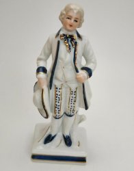 50s Vintage Blue White Victorian Gentleman Figurine Colonial Statue Tricorn Hat