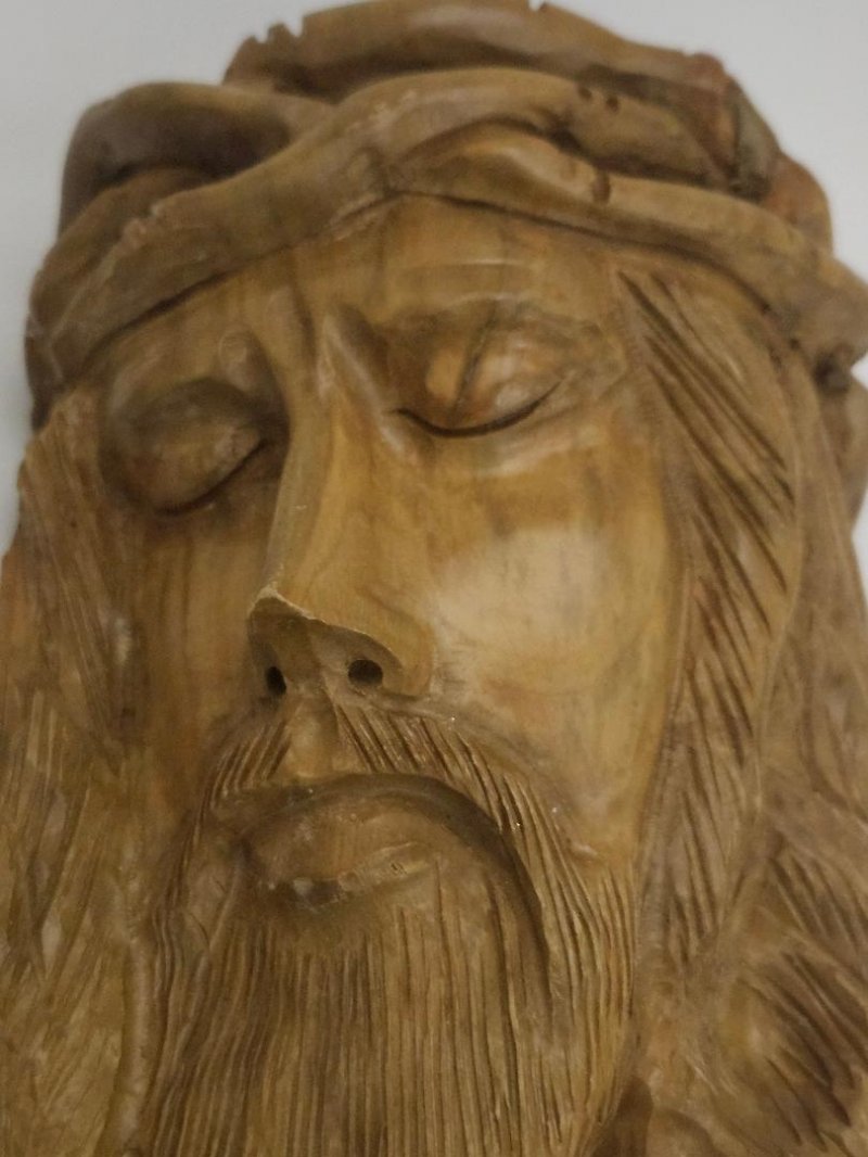 Image 2 of Jerusalem Carved Jesus Face Wall Plaque Wearing Thorn Crown Realistic Face